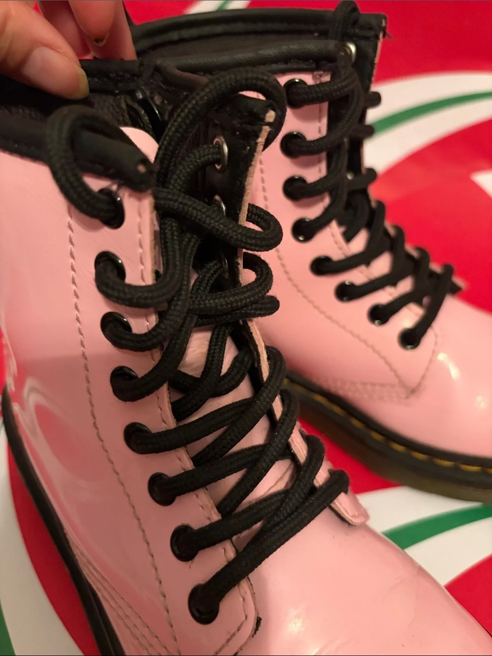 Dr. Martens Pink Leather Lace-Up Boots with Black Accents for girls